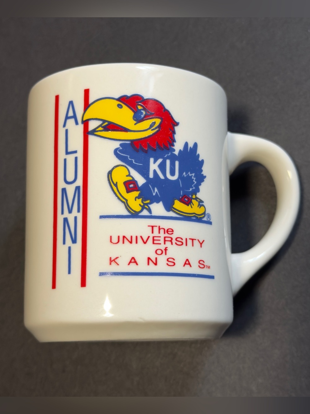 University of Kansas Alumni Vintage Coffee Mug Ceramic White Classic Jayhawk KU